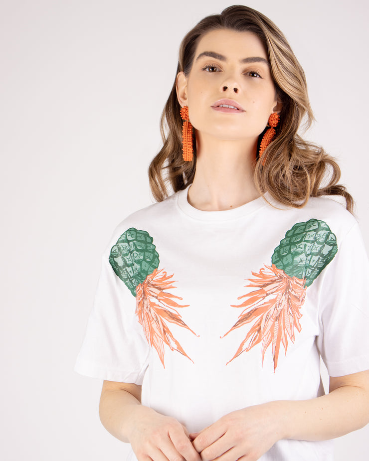 White Pineapple Printed Cropped T-shirt