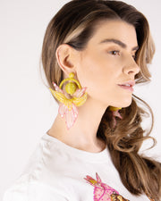 Blaiz Arara Lemon and Pink Vines and Shines Beaded Earrings