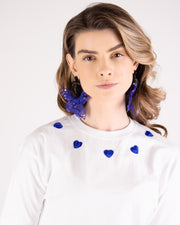 Blaiz Arara White Beaded Blue Hearts Cropped T-shirt