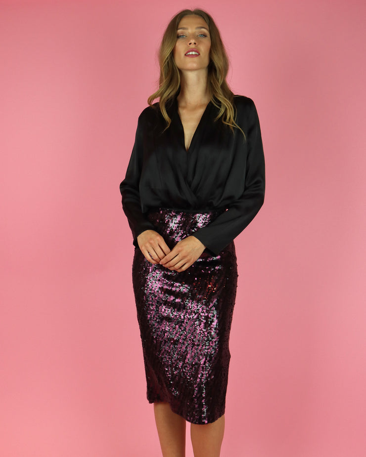 IZAAK AZANEI | BLAIZ | Purple Zebra Sequin Midi Skirt