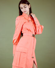 Blaiz Tufi Coral Orange Asymmetrical Blazer Midi Dress