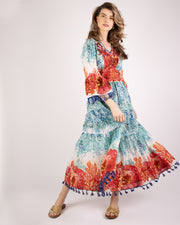 Blaiz Coral Printed Tiered Maxi Dress