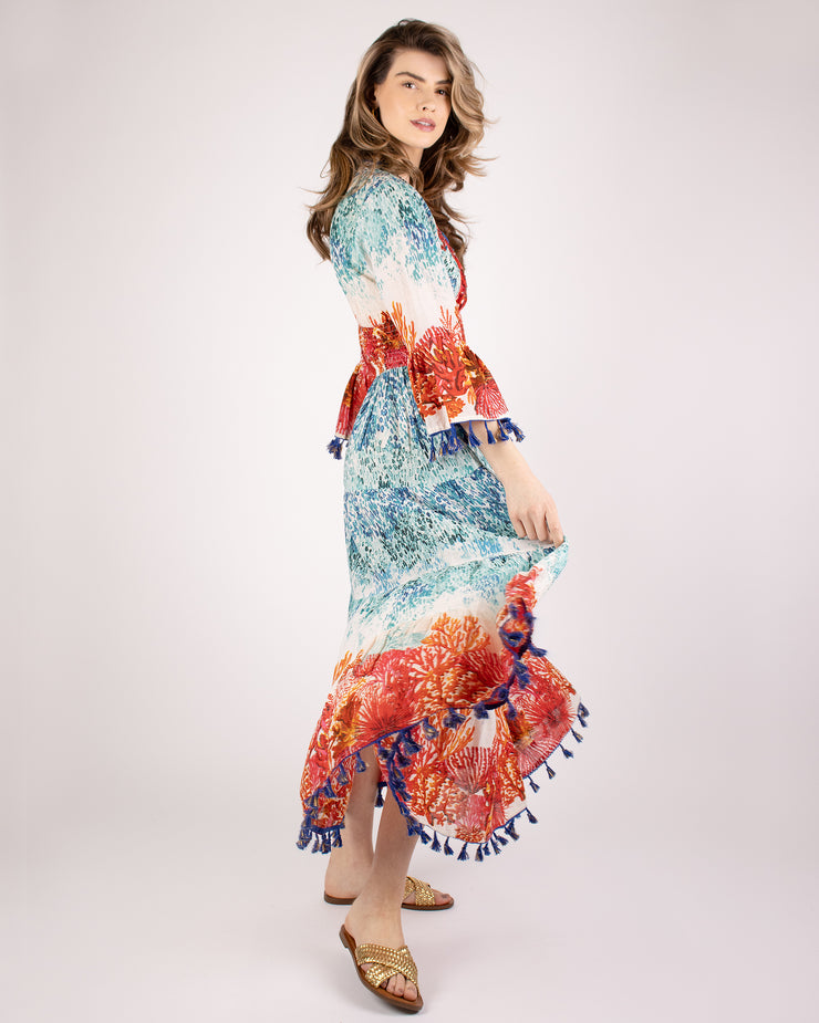Blaiz Coral Printed Tiered Maxi Dress