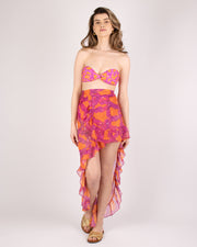BLAIZ Karla Vivian Pink and Orange Buriti Wrap Ruffle Skirt