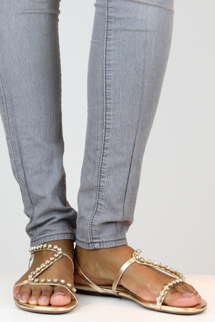 SCHUTZ | BLAIZ | Gold Crystal Flat Sandals