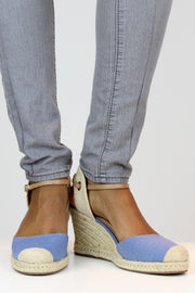 AREZZO | BLAIZ | Light Blue Dusty Blue Espadrille Wedges Heels Natural Raffia