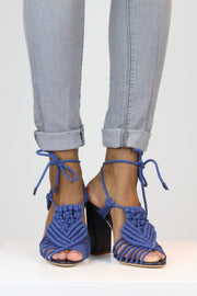 SCHUTZ | BLAIZ | Blue High Heel Macrame Sandals Navy Blue Heels