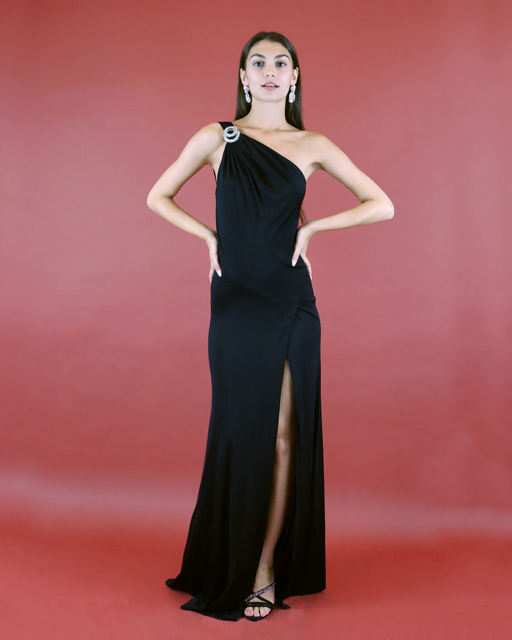 Blaiz Tufi Black Asymmetrical Split Hem Maxi Dress