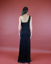 Blaiz Tufi Black Asymmetrical Split Hem Maxi Dress