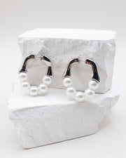 BLAIZ 227 Elisa 227 Elisa Pearl Beaded Silver Hoop Earrings