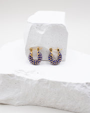 227 Lara Blue Mini Gold Tone Crystal Hoop Earrings