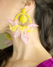 Blaiz Arara Lemon and Pink Vines and Shines Beaded Earrings