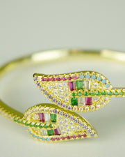 Blaiz 227 Rainbow Gem Leaf Wraparound Gold Bracelet