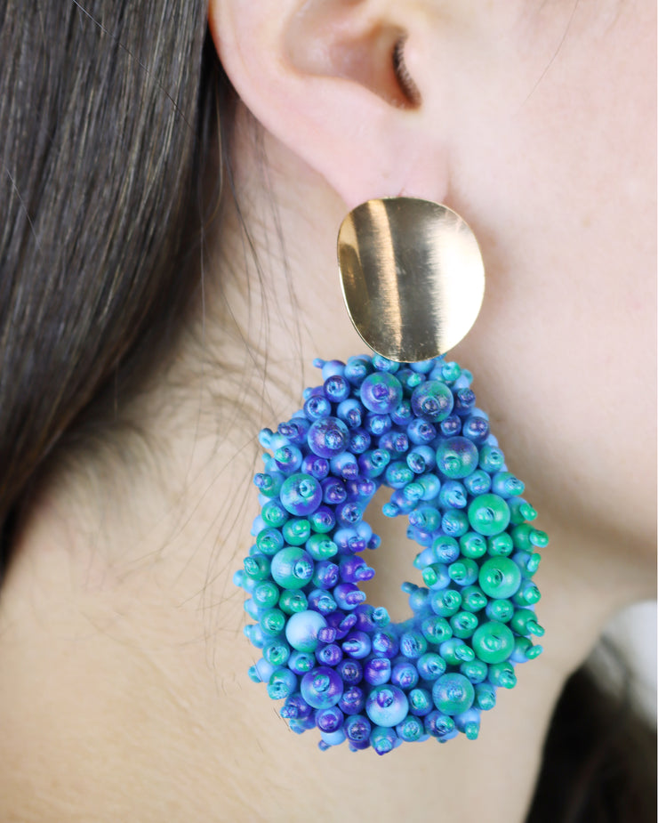 BLAIZ | 227 | Tie Dye Mermaid Blue Beaded Earrings