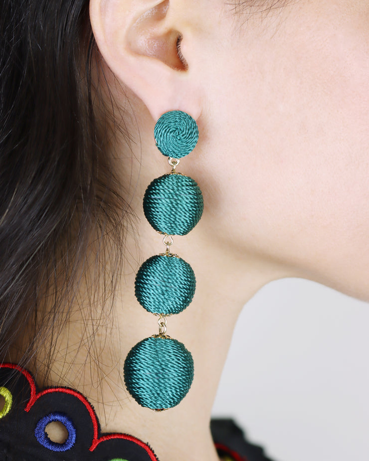 BLAIZ | 227 | Emerald Silk Thread Wrap Bobble Earrings