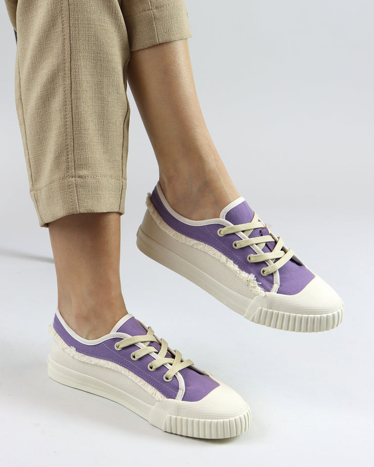 Schutz White & Lilac Canvas Sneakers
