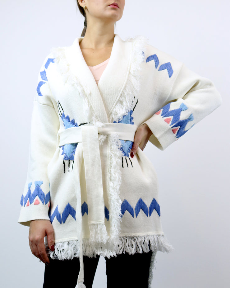 BLAIZ | Mitawa | White Embroidered Comanche Cardigan Cotton 