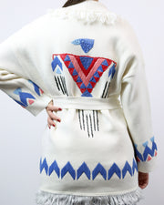 BLAIZ | Mitawa | White Embroidered Comanche Cardigan Cotton 