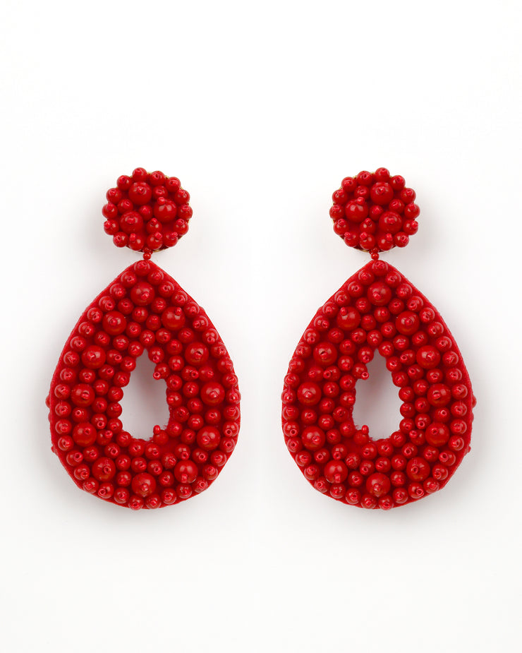 227 | BLAIZ | Red Teardrop Beaded Earrings Clip On Kate Middleton