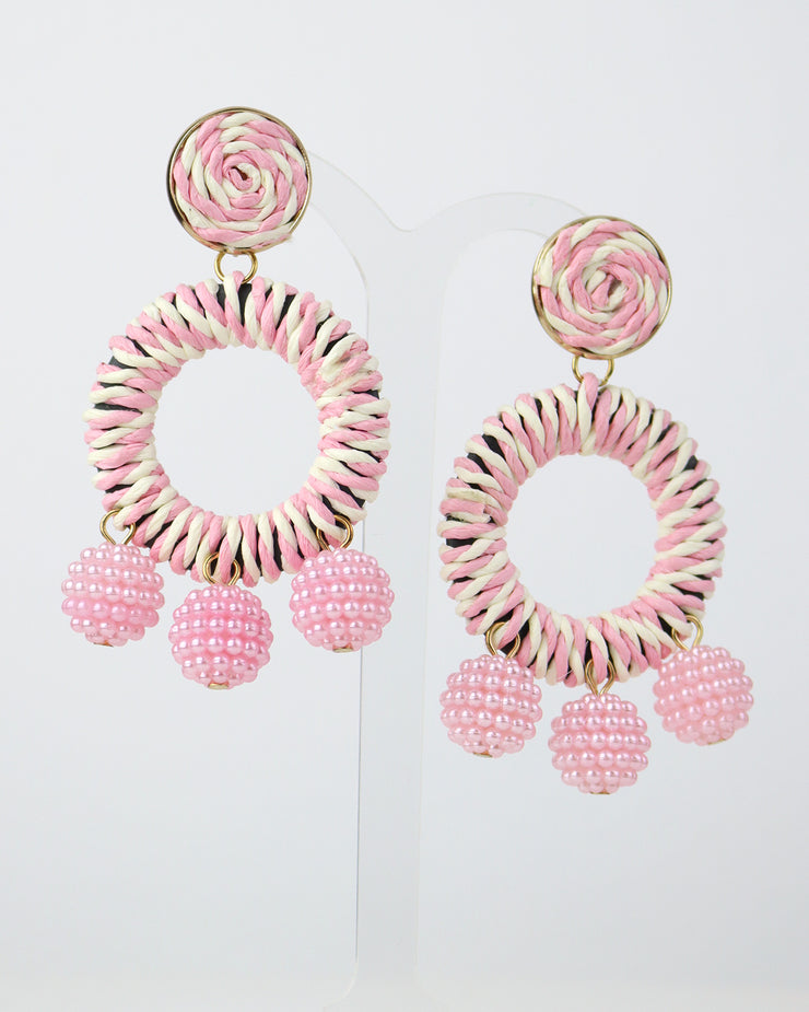 227 | BLAIZ | Candy Pink Striped Bobble Earrings