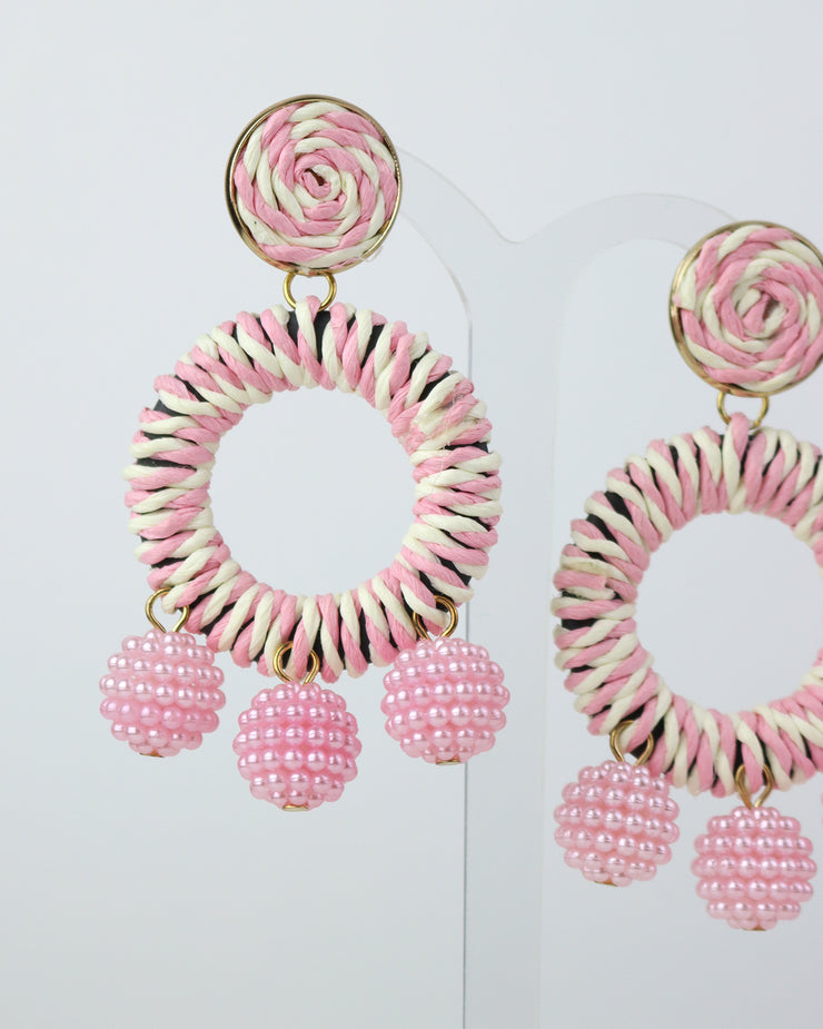 BLAIZ | 227 | Candy Pink Striped Bobble Earrings