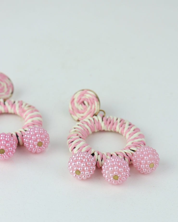 BLAIZ | 227 | Candy Pink Striped Bobble Earrings