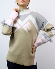 BLAIZ | Mitawa | Beige, Blush & Grey Fringed Sleeve Merino Sweater