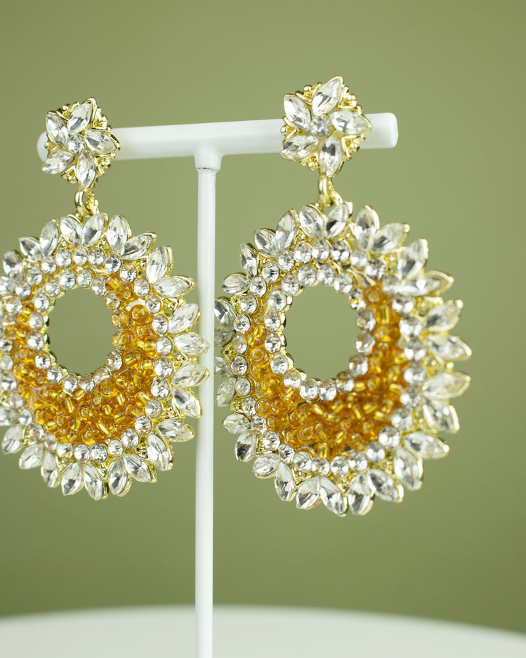 Blaiz 227 Amber Crystal Fan Oversized Drop Earrings