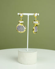 Gold Gem Abstract Triple Drop Earrings