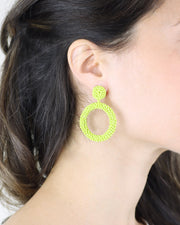 Blaiz 227 Lime Green Arara Beaded Hoop Earrings