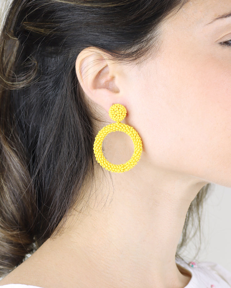 Blaiz 227 Yellow Arara Beaded Hoop Earrings