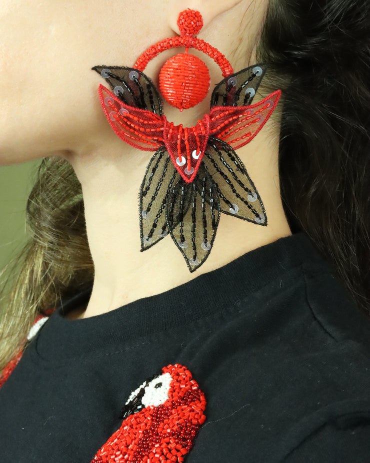BLAIZ Arara Black and Red Vines and Shines Beaded Earrings