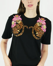 Arara black blooming tiger beaded T-Shirt