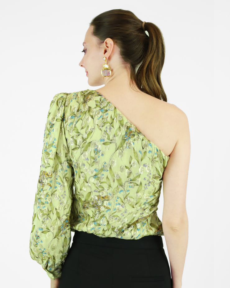 Blaiz Arara Valentina One-Shoulder Ethereal Green Lurex Blouse