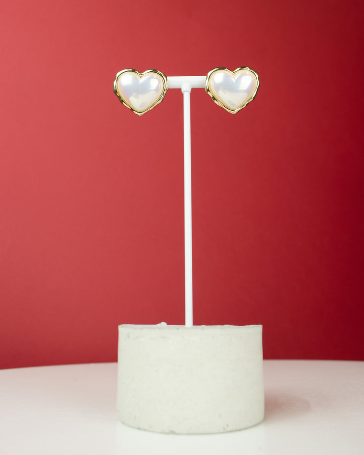 Blaiz 227 Heart White Holographic Pearl Stud Earrings