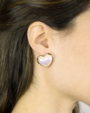 Heart White Holographic Pearl Stud Earrings