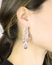 BLAIZ 227 Silver Amber Lilac Drop Gem Vine Earrings