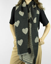 BLAIZ 227 Black Double-Sided Heart Tweed Oversized Scarf