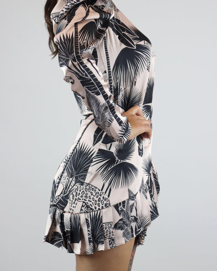 LOBO ROSA | BLAIZ | Pale Pink Palm Print Wrap Mini Skirt