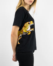 Blaiz Arara Cheetah Side Print Beaded Black T-shirt
