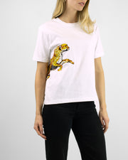 Arara Pouncing Cheetah Printed and Beaded White T-shirt