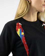 Arara Beaded Earnest Macaw Black T-Shirt