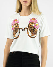 Blooming Tiger Beaded White Arara T-Shirt