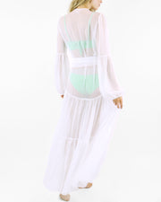 Blaiz Karla Vivian Off White Flowy Long Shirt Cover-Up