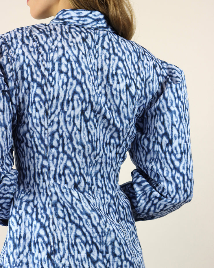 C/MEO COLLECTIVE | BLAIZ | Indigo Leopard Good Love Mini Shirt Button Up Abstract Print Dress