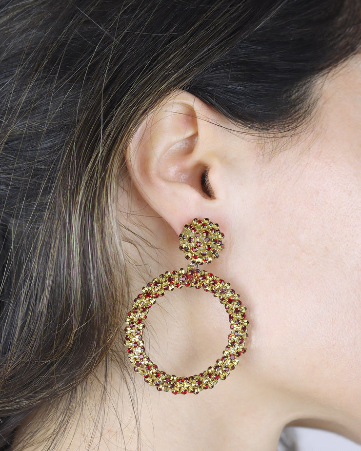 Blaiz Crystal Red Arara Hoop Earrings