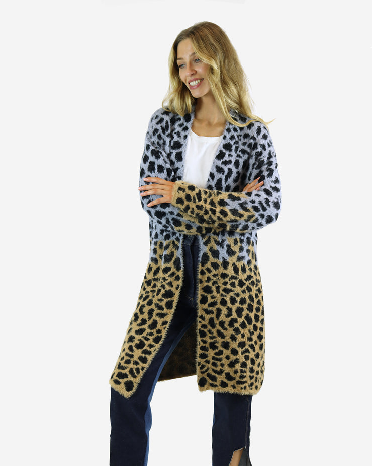 Blaiz Two-Tone Cheetah Print Cardigan