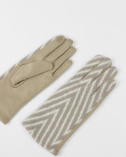 Blaiz Beige and White Chevron Print Faux Suede Gloves