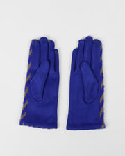 Blaiz Cobalt Blue and Grey Chevron Print Faux Suede Gloves