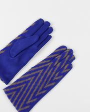 Blaiz Cobalt Blue and Grey Chevron Print Faux Suede Gloves